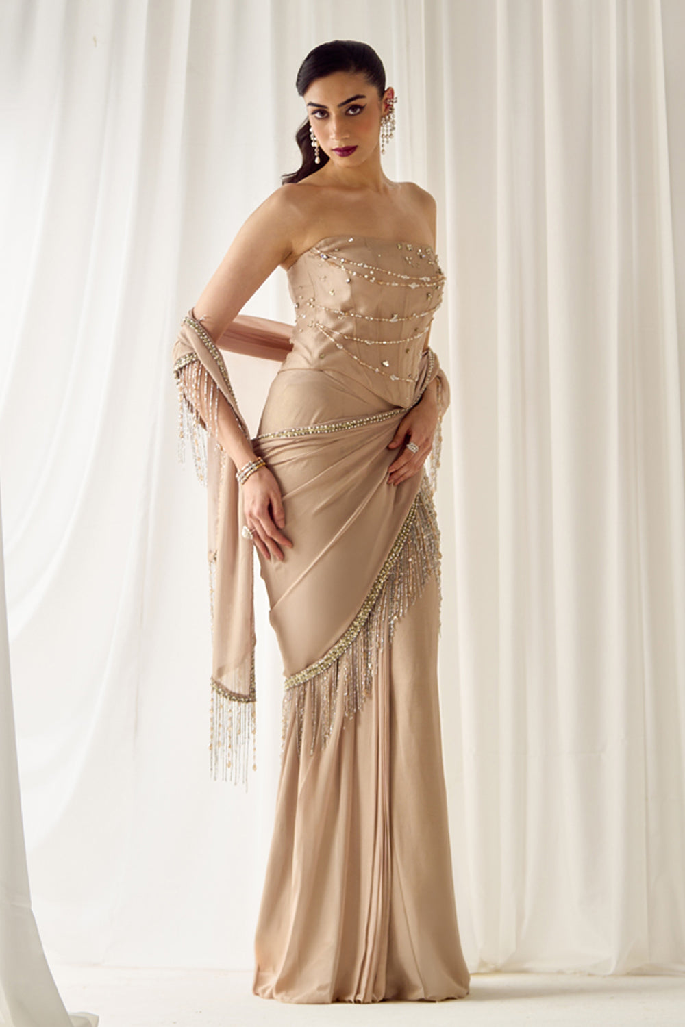 Sanya Gulati - Biege Tube Corset With Saree from Jawaani Janeman