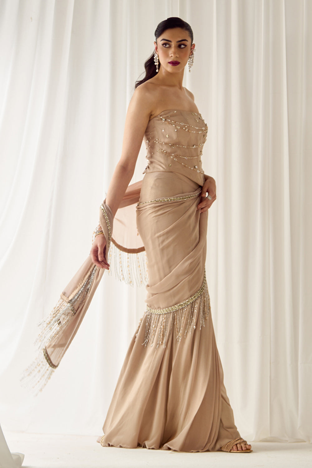 Sanya Gulati - Biege Tube Corset With Saree from Jawaani Janeman