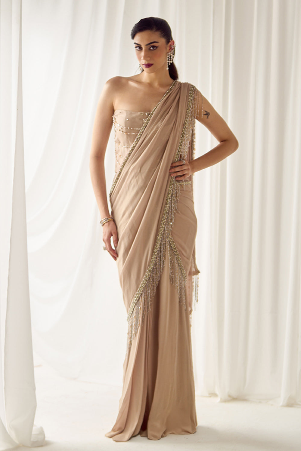 Sanya Gulati - Biege Tube Corset With Saree from Jawaani Janeman