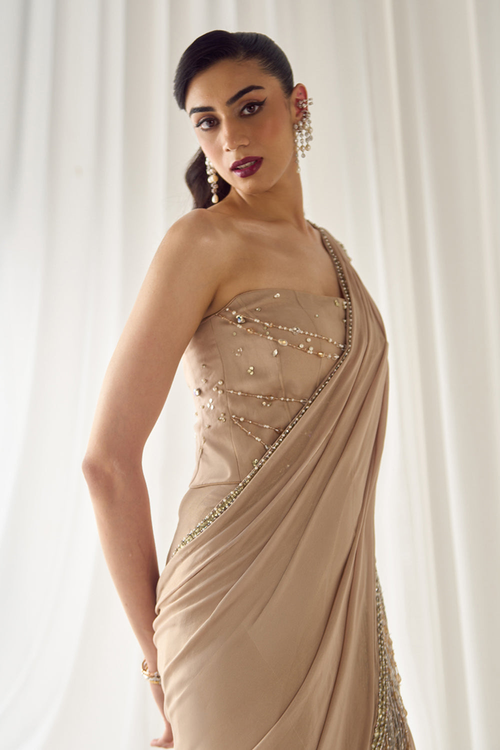 Sanya Gulati - Biege Tube Corset With Saree from Jawaani Janeman