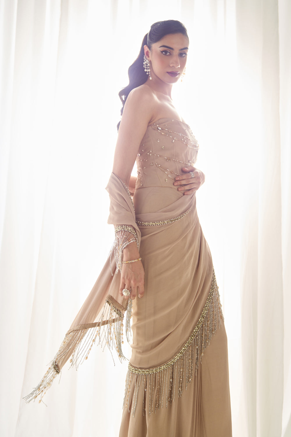 Sanya Gulati - Biege Tube Corset With Saree from Jawaani Janeman