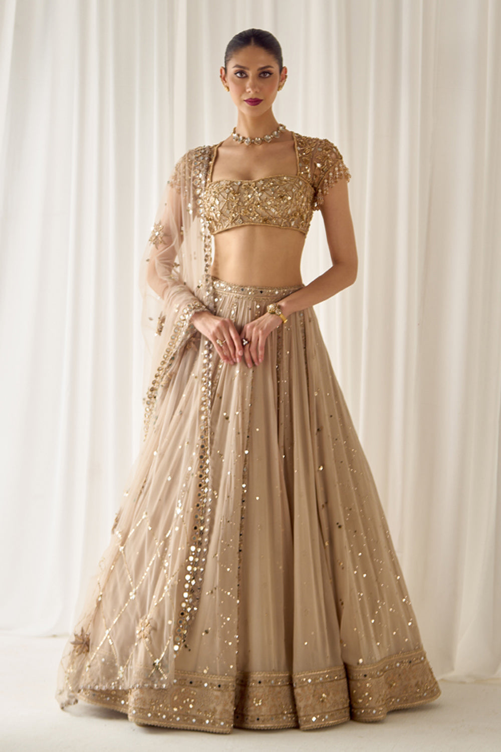 Sanya Gulati - Biege Mukaish and Mirrorwork Lehenga Set from Jawaani Janeman