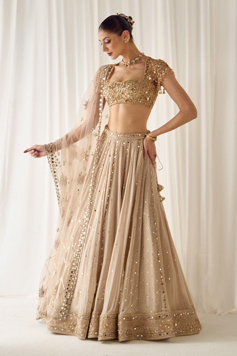 Sanya Gulati - Biege Mukaish and Mirrorwork Lehenga Set from Jawaani Janeman