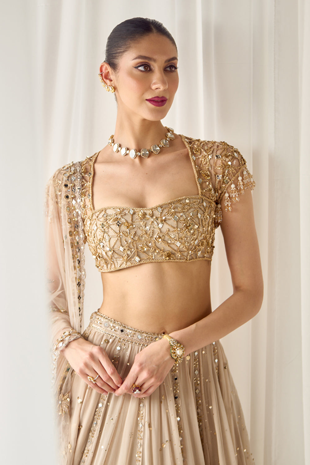 Sanya Gulati - Biege Mukaish and Mirrorwork Lehenga Set from Jawaani Janeman