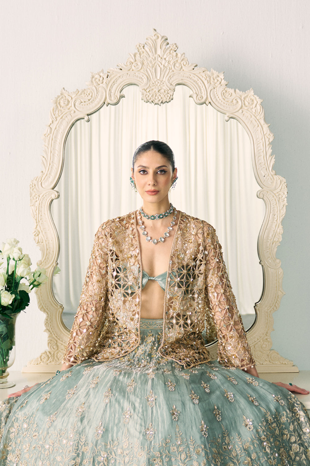 Sanya Gulati - Aqua Tissue Lehenga With Jacket Set from Jawaani Janeman