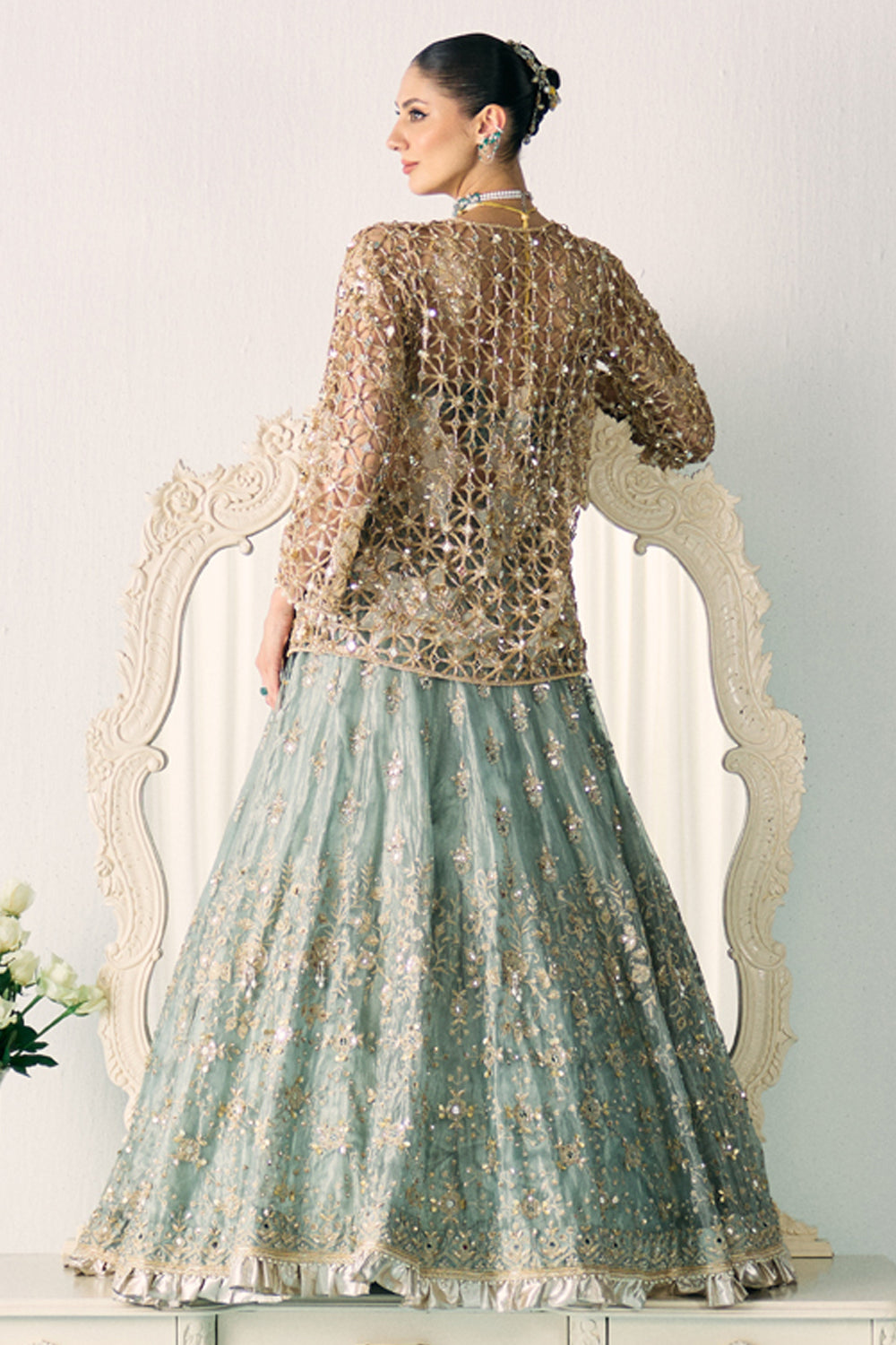 Sanya Gulati - Aqua Tissue Lehenga With Jacket Set from Jawaani Janeman