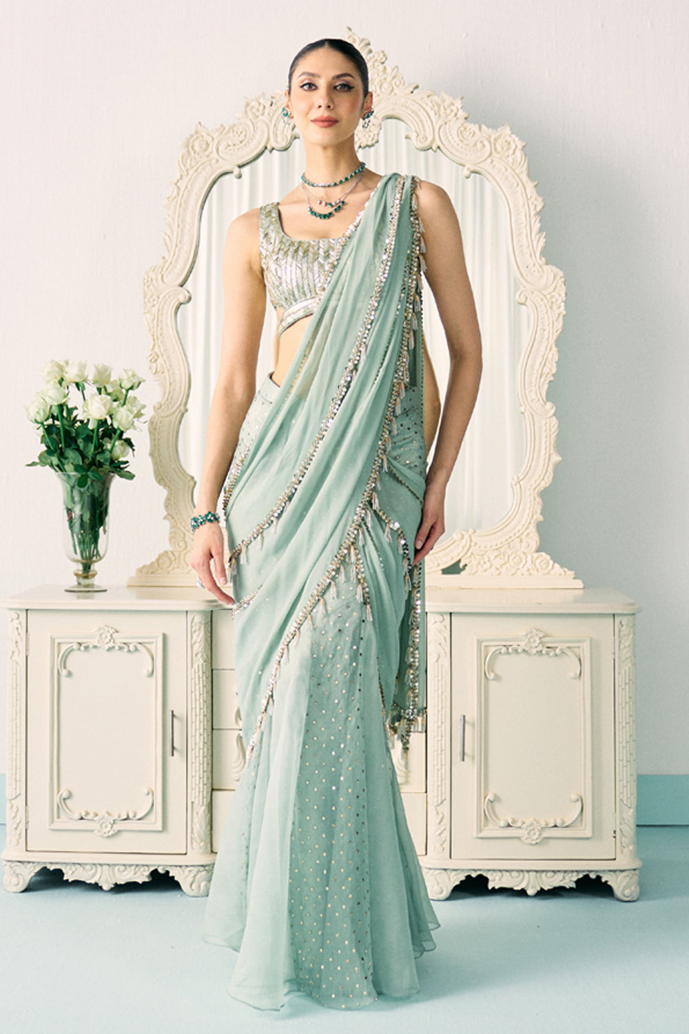 Sanya Gulati - Aqua Mukaish Work Saree from Jawaani Janeman