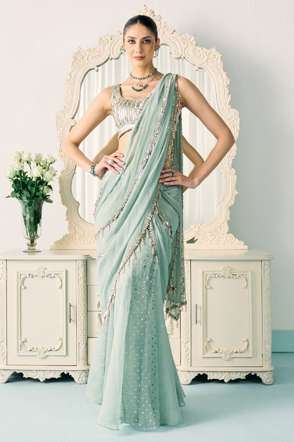Sanya Gulati - Aqua Mukaish Work Saree from Jawaani Janeman