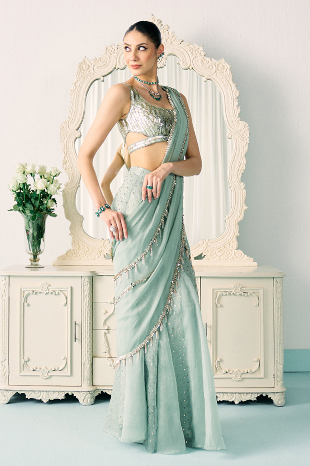 Sanya Gulati - Aqua Mukaish Work Saree from Jawaani Janeman