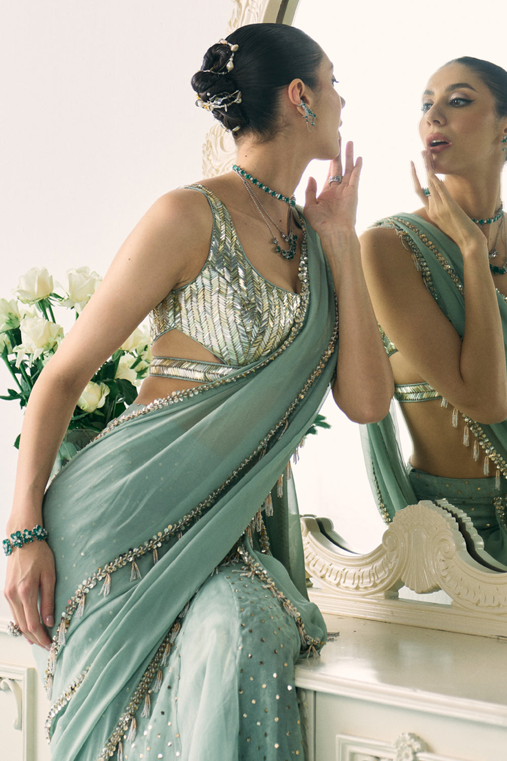 Sanya Gulati - Aqua Mukaish Work Saree from Jawaani Janeman