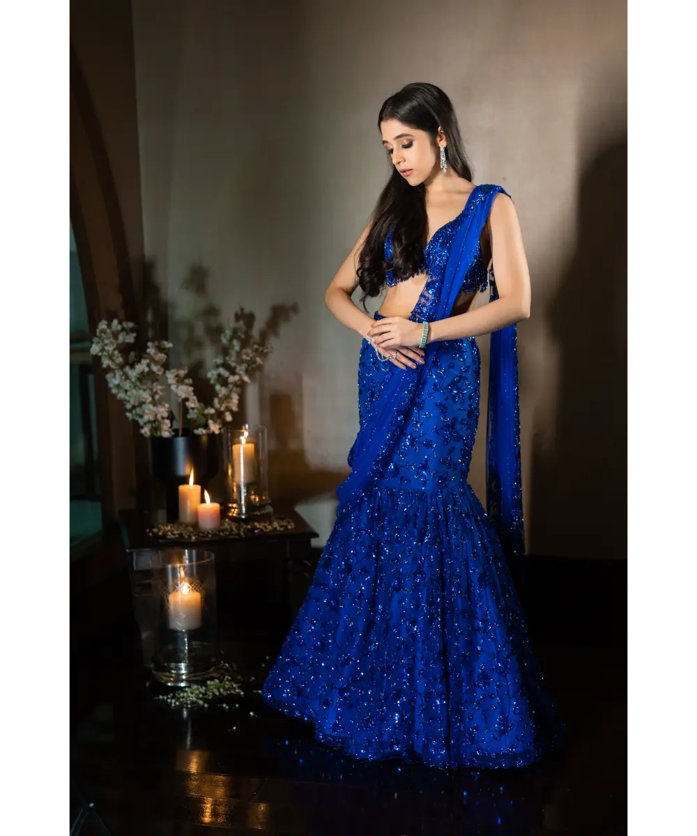 ISA BY DOLLY WAHAL - Firefly Blue Lehenga