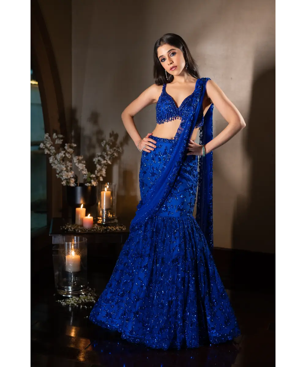 ISA BY DOLLY WAHAL - Firefly Blue Lehenga
