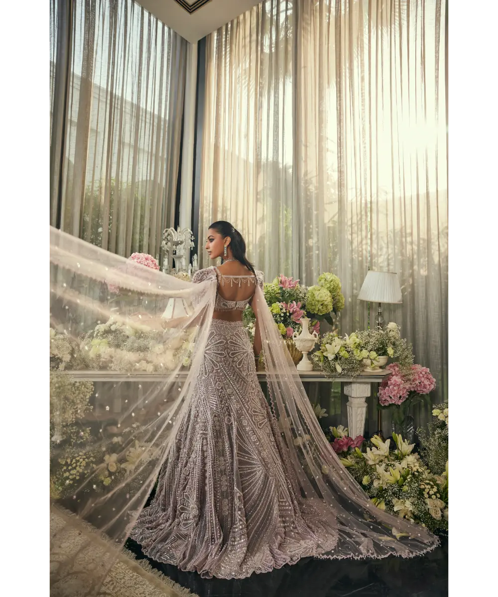 Lavender Net Sequins & Cutdana Embroidered Mermaid Lehenga Set