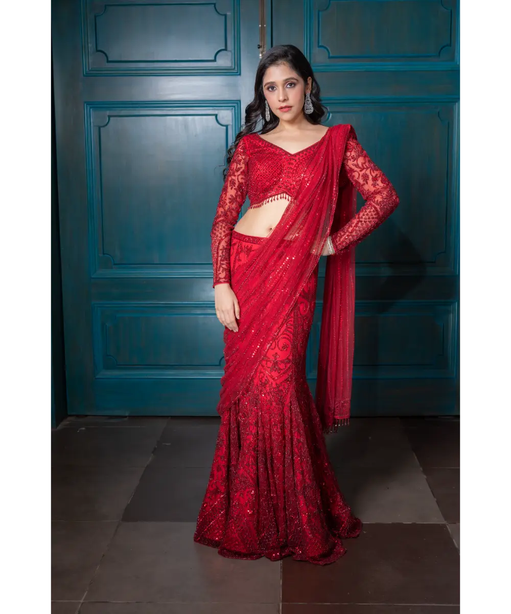 ISA BY DOLLY WAHAL - Red Reception Saree