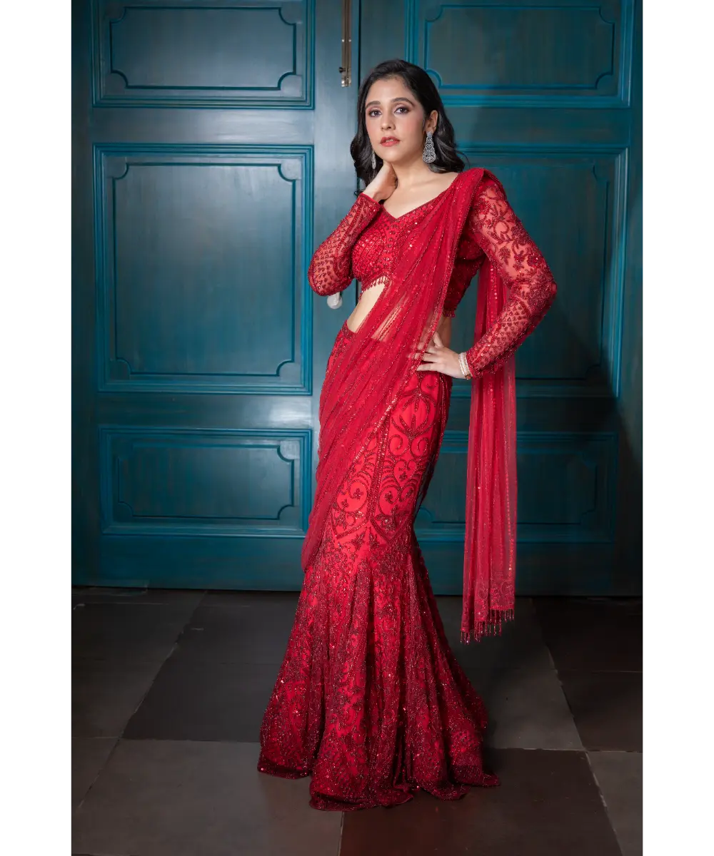 ISA BY DOLLY WAHAL - Red Reception Saree