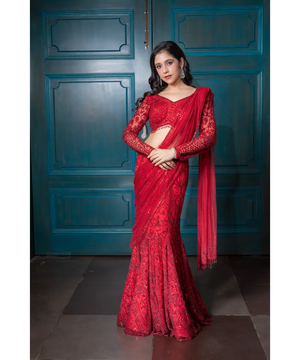 ISA BY DOLLY WAHAL - Red Reception Saree