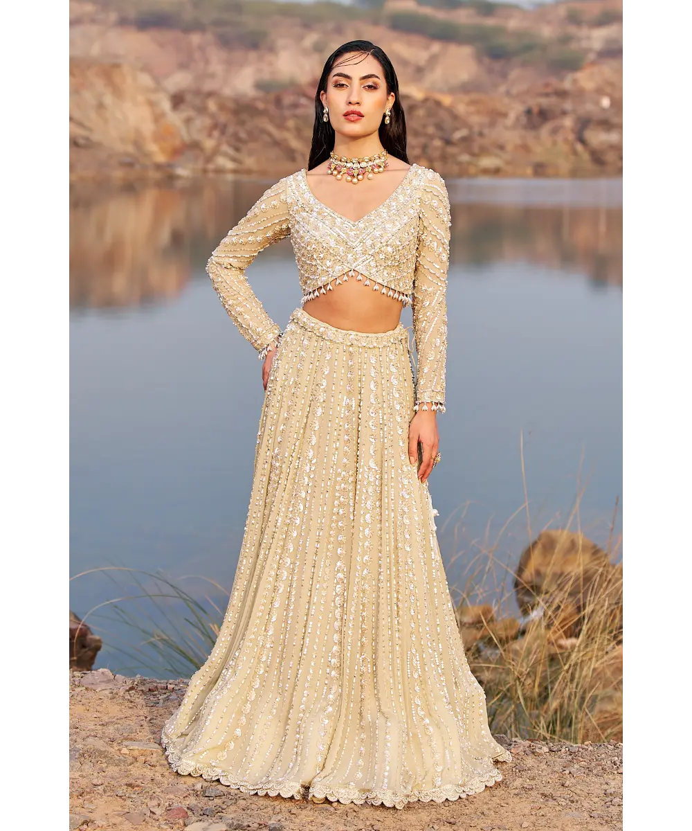 NIDHIKA SHEKHAR- Bahaar E Jalsaa Sunheri Lehenga Set
