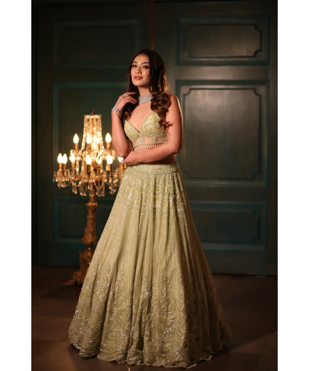 ISA BY DOLLY WAHAL - Pistachio Green Lehenga