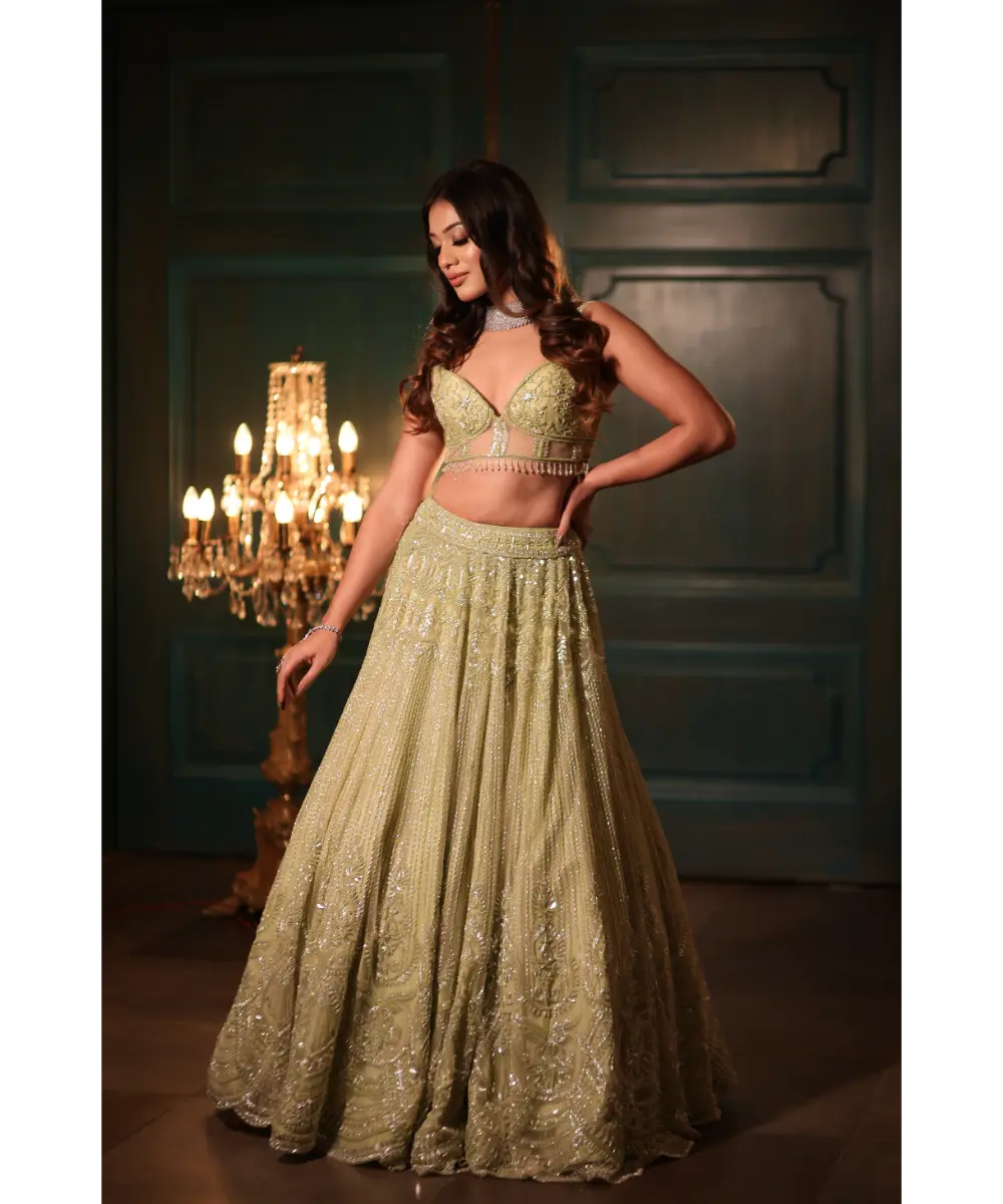 ISA BY DOLLY WAHAL - Pistachio Green Lehenga