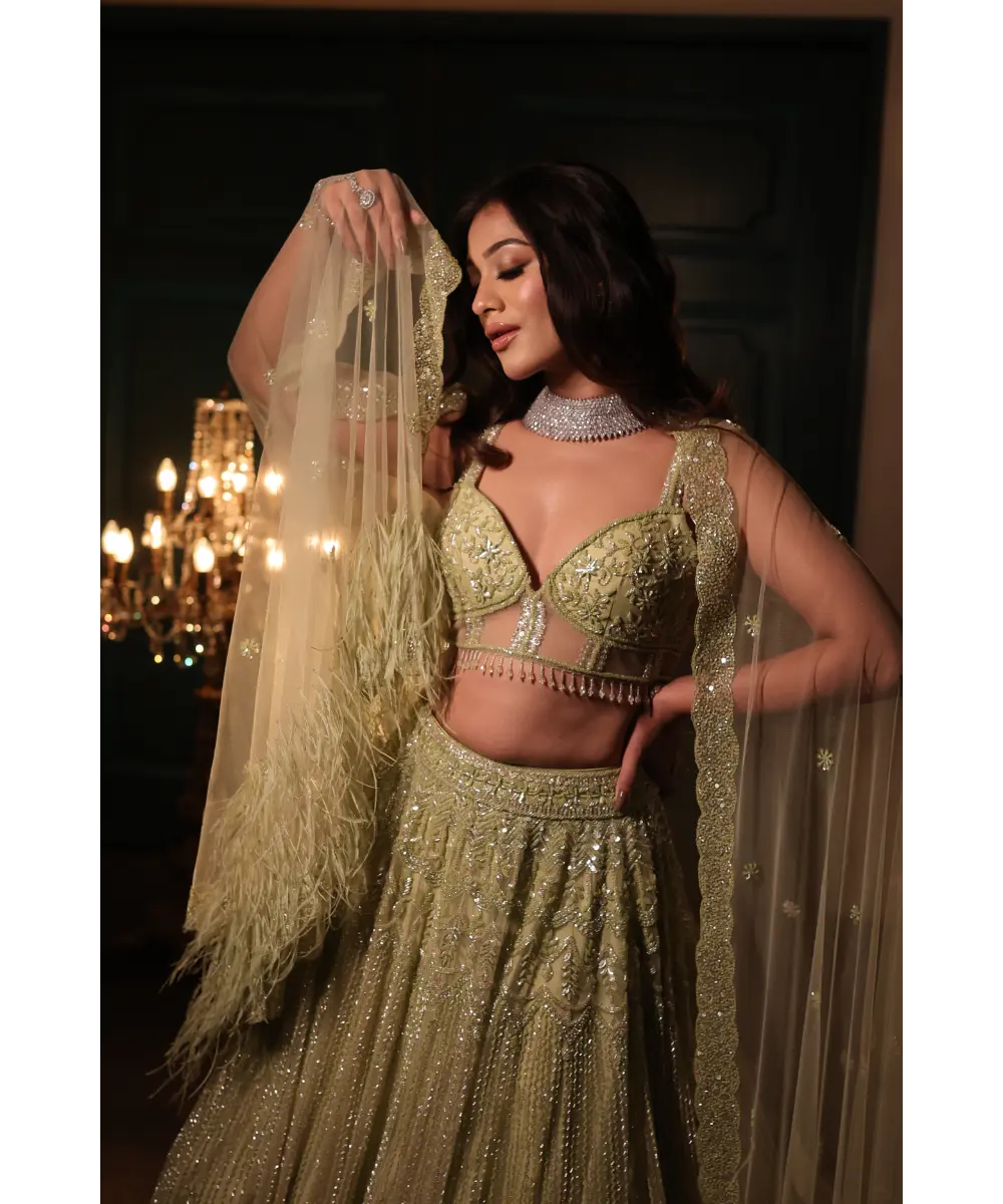 ISA BY DOLLY WAHAL - Pistachio Green Lehenga