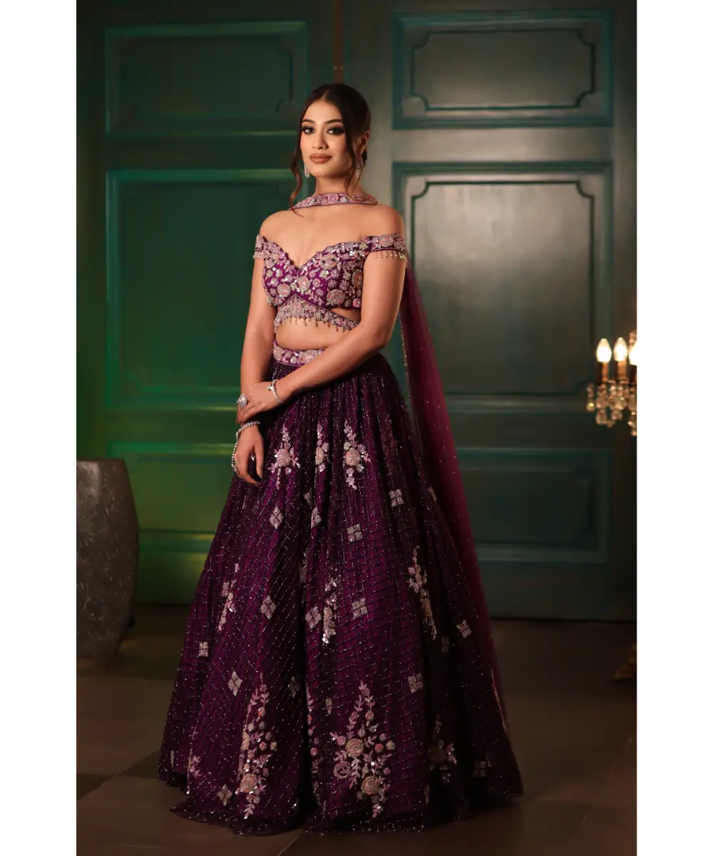 DOLLY WAHAL - Deep Purple Lehenga Set