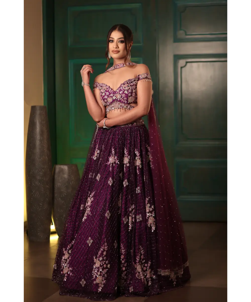 DOLLY WAHAL - Deep Purple Lehenga Set
