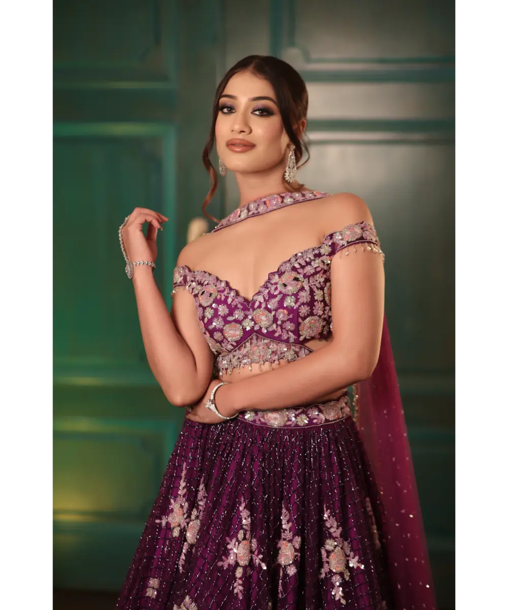 DOLLY WAHAL - Deep Purple Lehenga Set