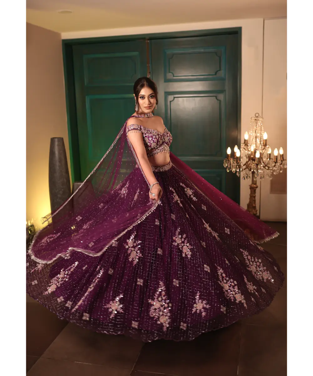 DOLLY WAHAL - Deep Purple Lehenga Set