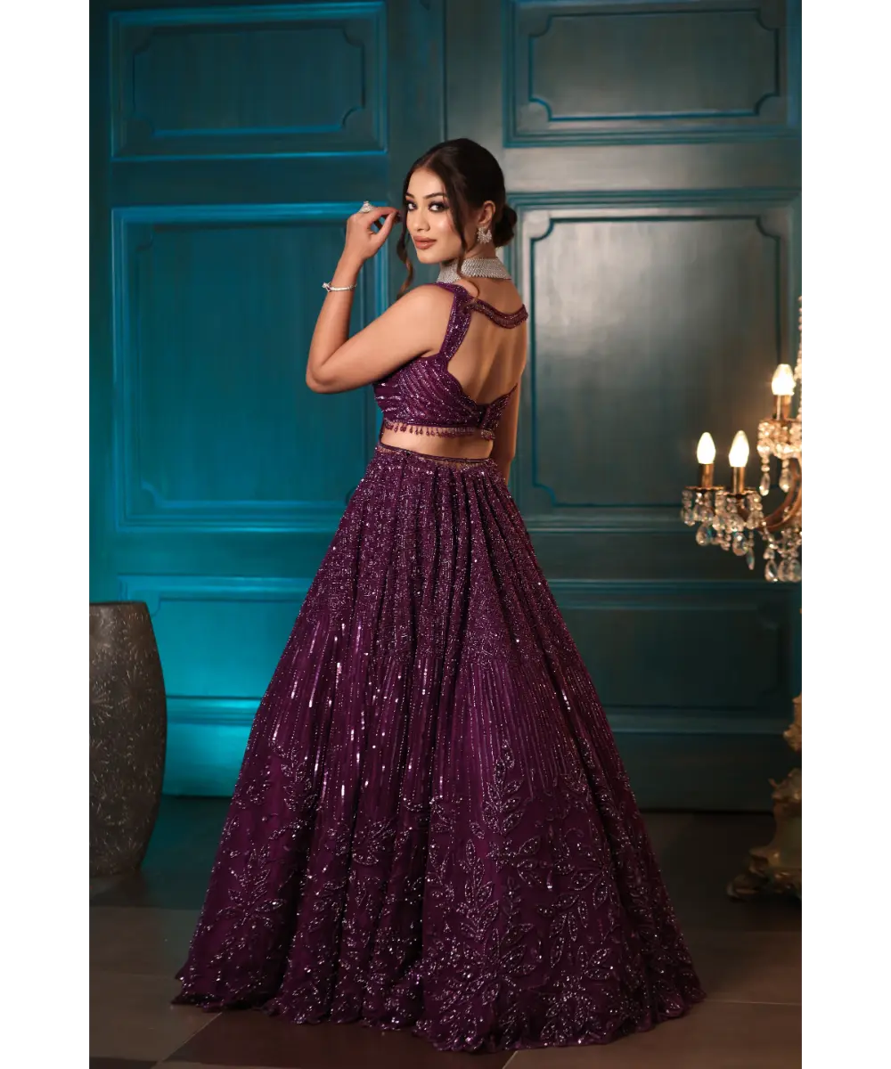 ISA BY DOLLY WAHAL - Purple Floral Lehenga