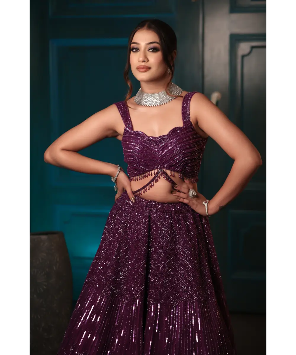 ISA BY DOLLY WAHAL - Purple Floral Lehenga