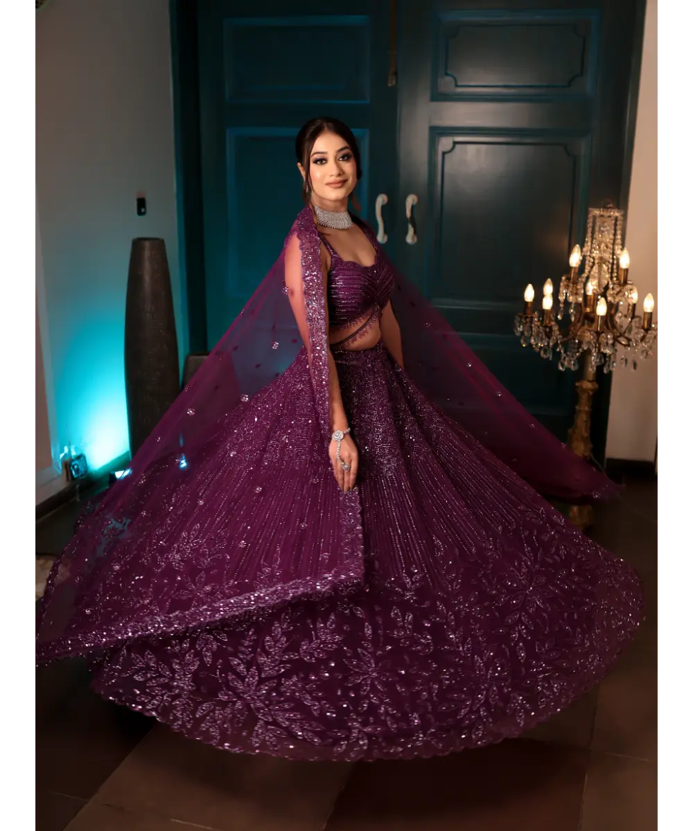 ISA BY DOLLY WAHAL - Purple Floral Lehenga