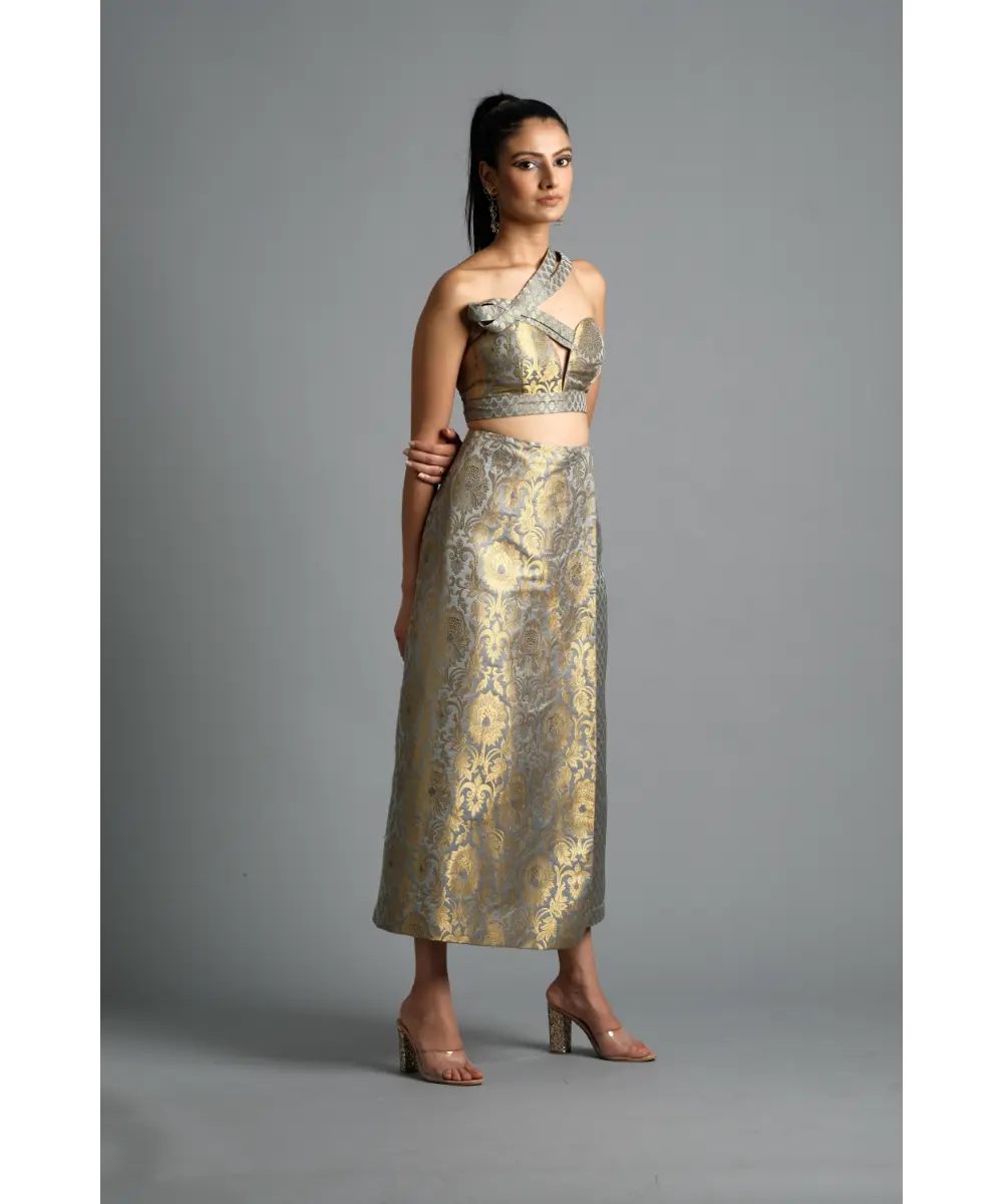 Grey Brocade Co-ord Set