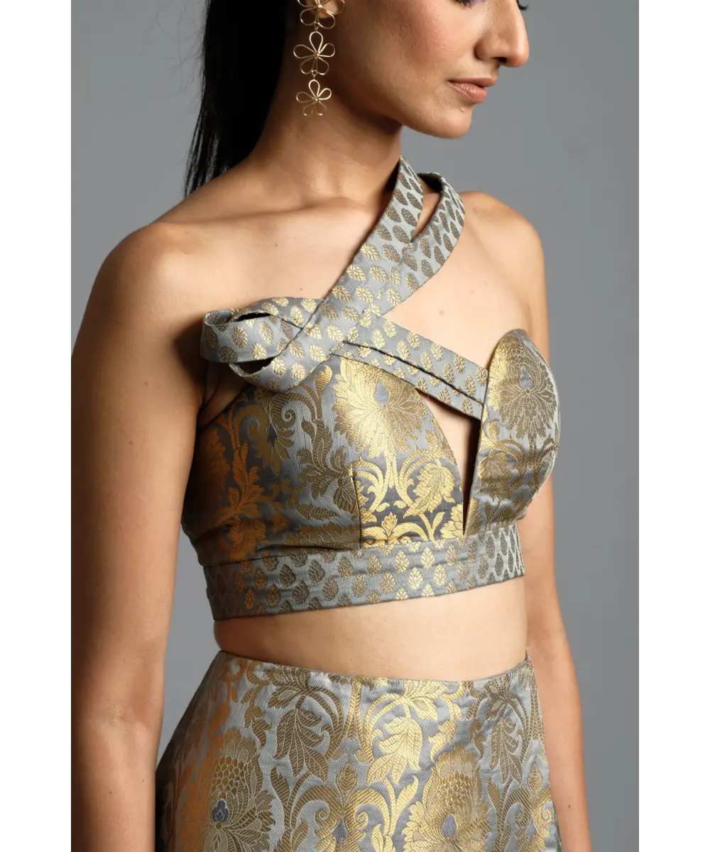 Grey Brocade Co-ord Set