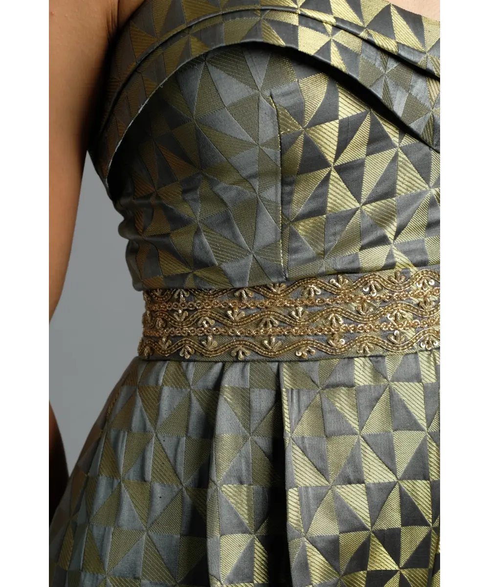 Aastha Sood - Geometric grey Brocade Jumpsuit