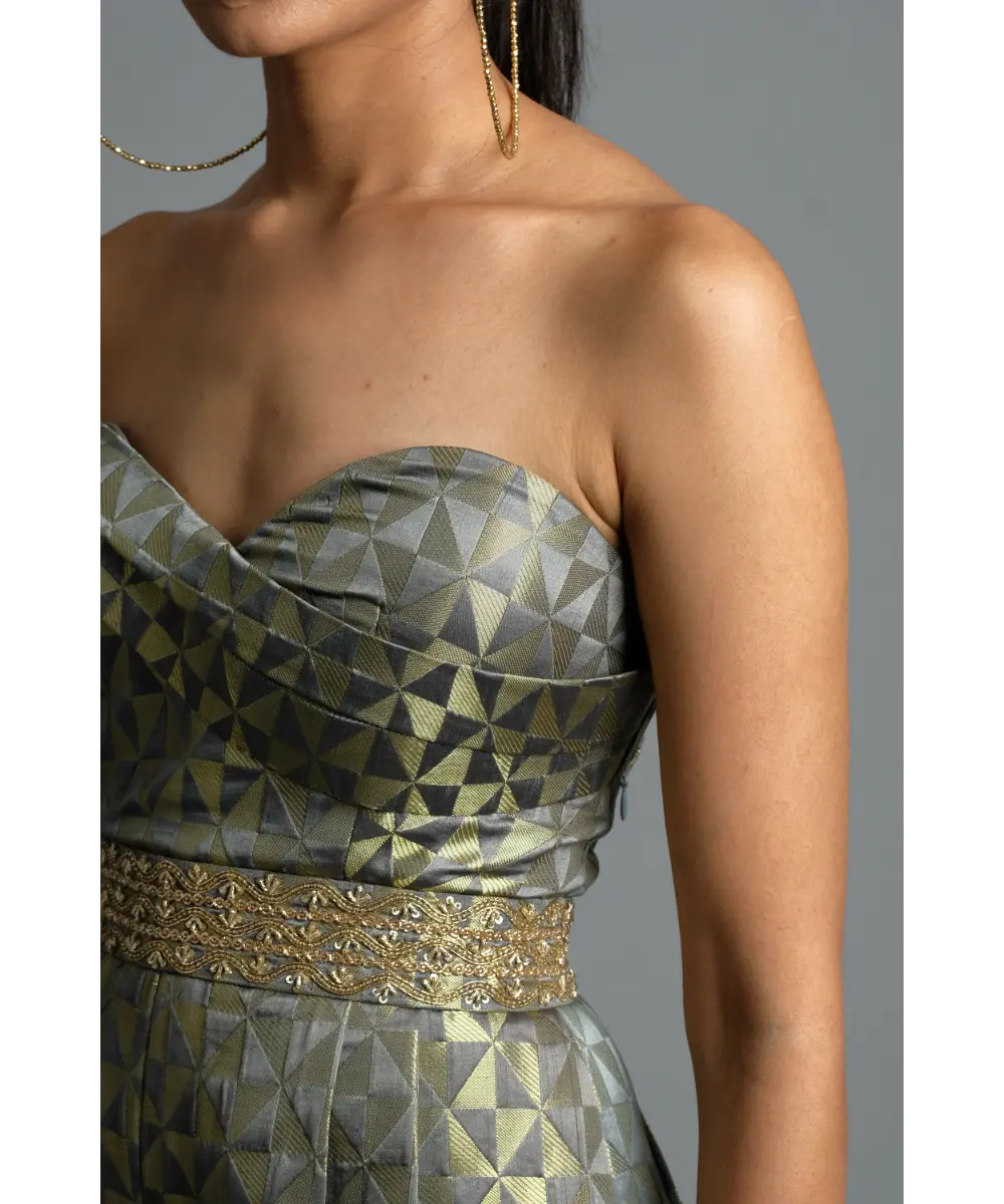 Aastha Sood - Geometric grey Brocade Jumpsuit