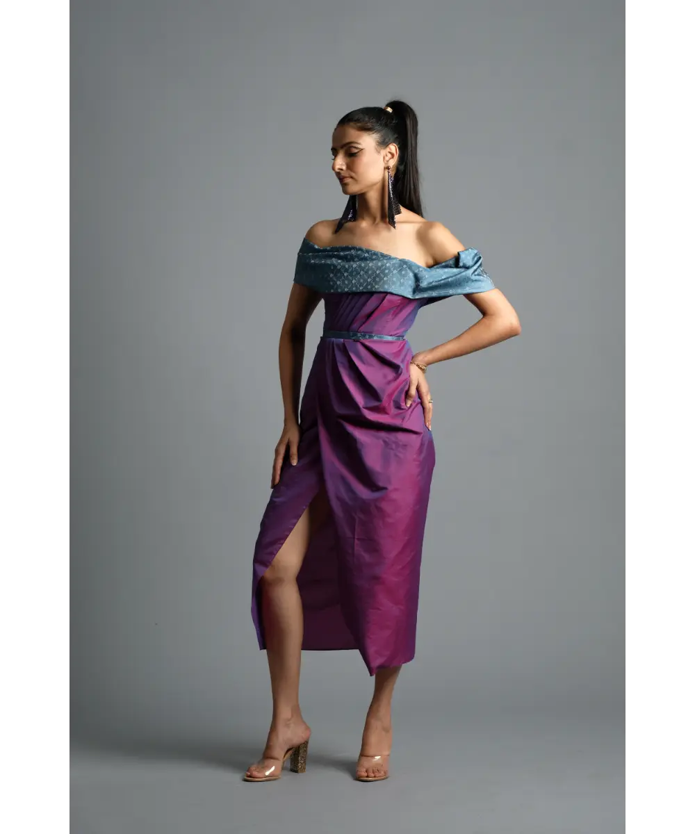 Dual tone pink-blue Silk Dress