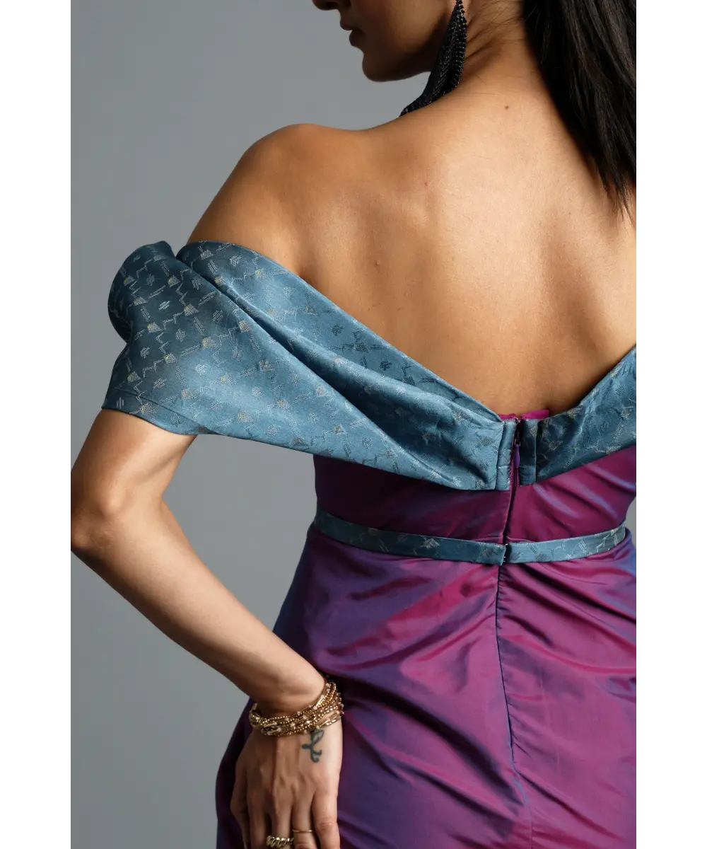 Dual tone pink-blue Silk Dress