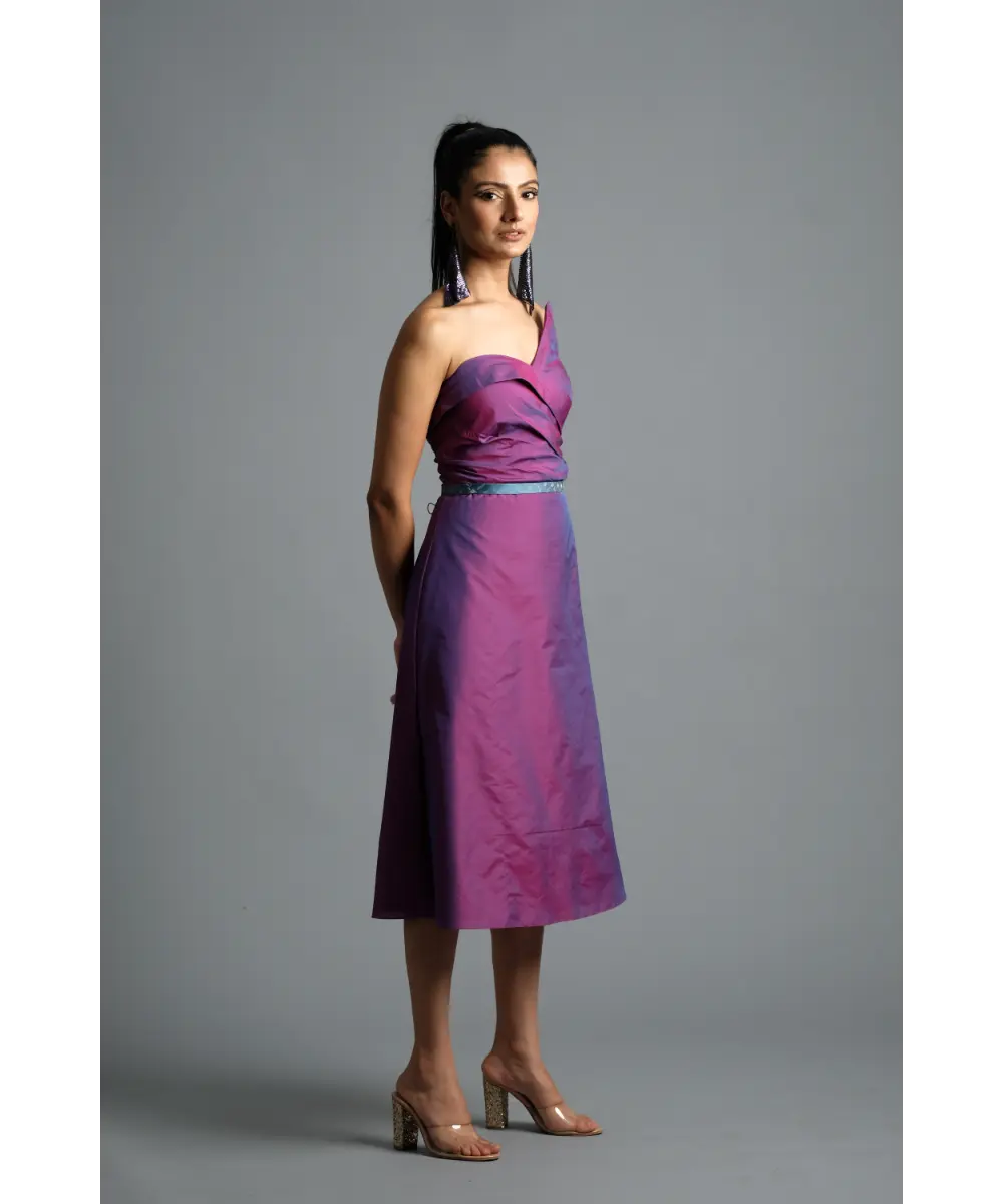 Pink-Blue dual tone Silk Dress