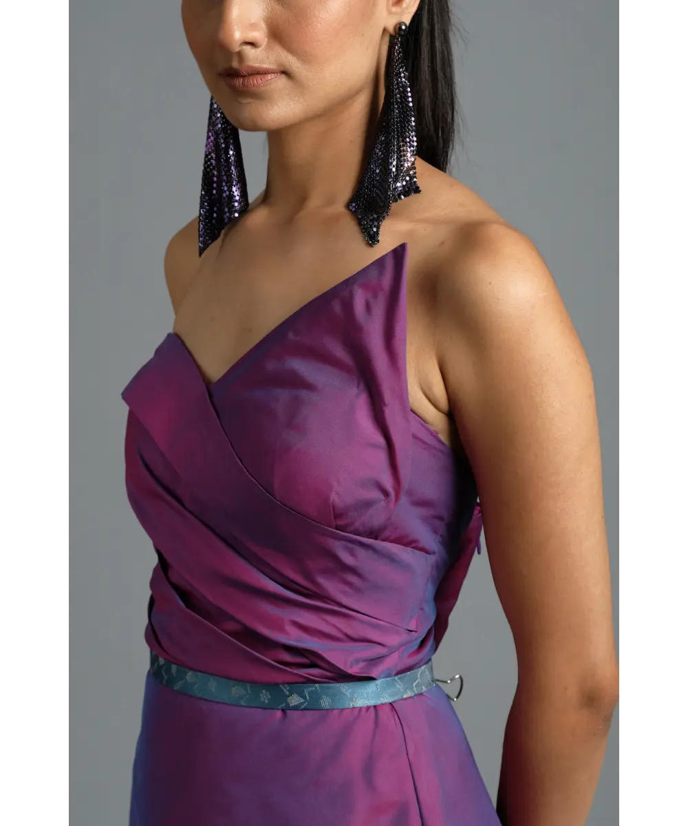 Pink-Blue dual tone Silk Dress