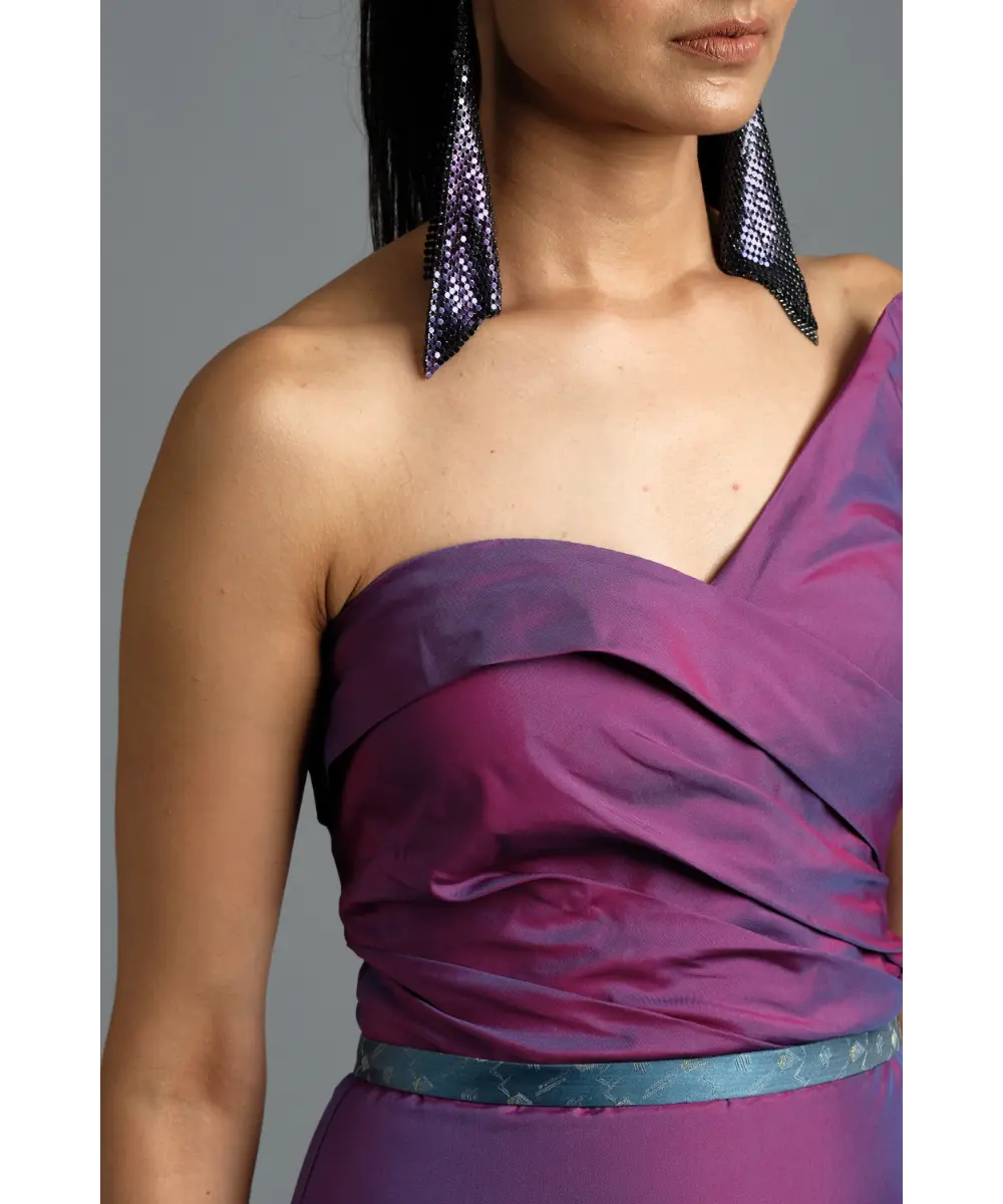 Pink-Blue dual tone Silk Dress