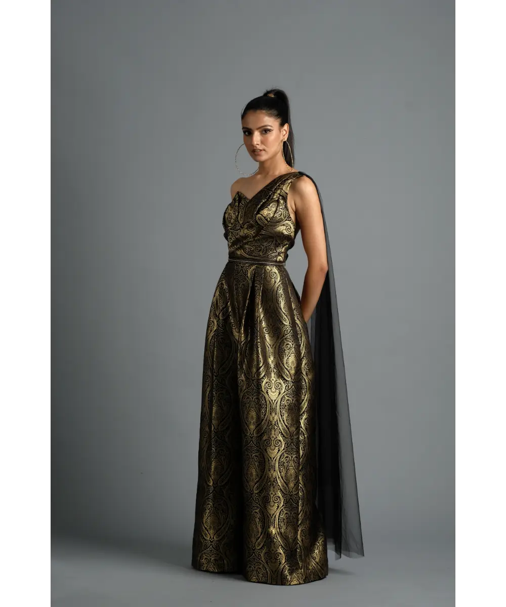 Black Brocade Jumpsuit