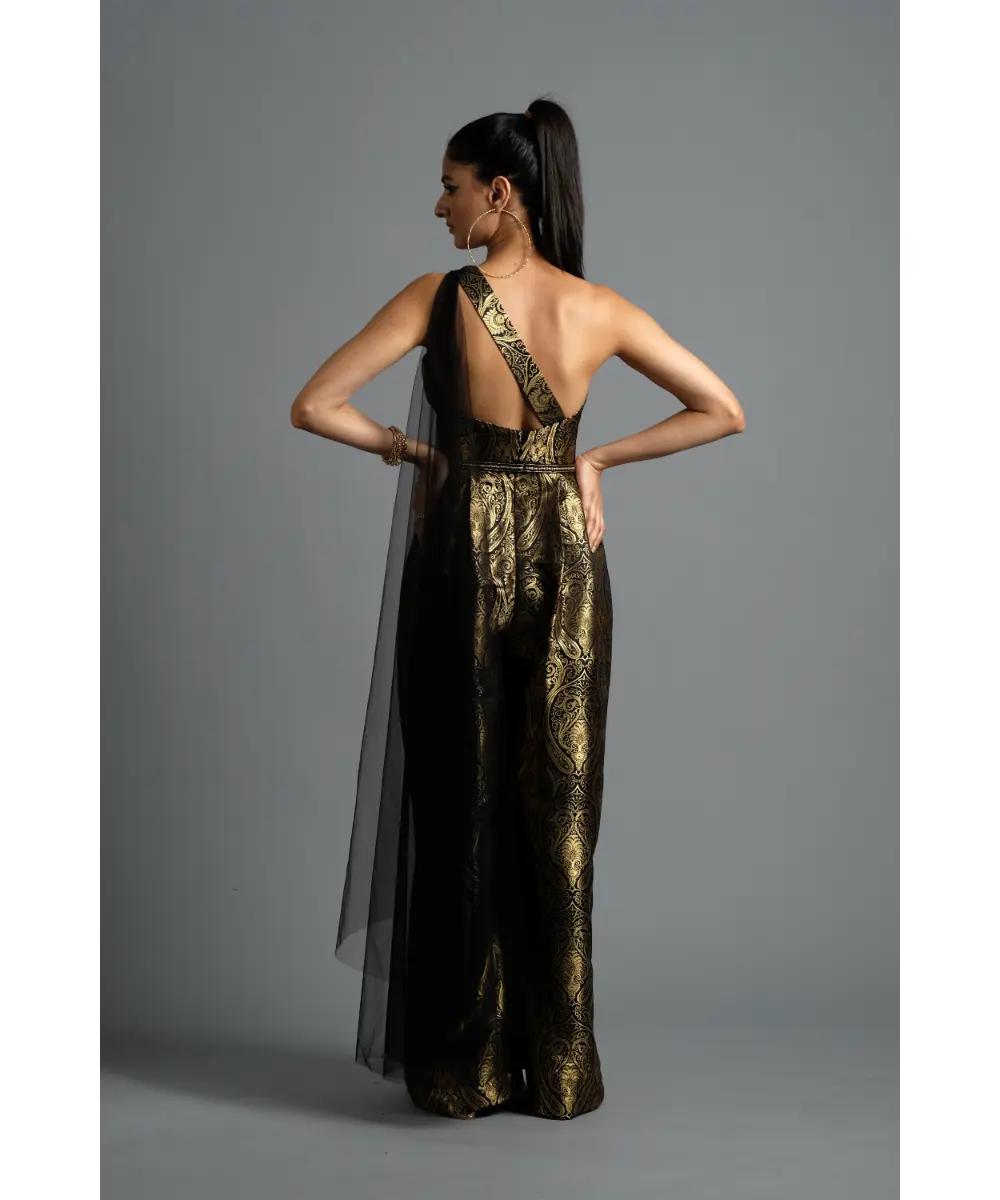 Aastha Sood - Black Brocade Jumpsuit
