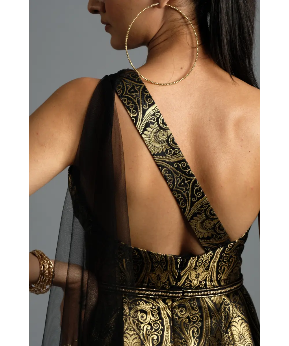 Black Brocade Jumpsuit