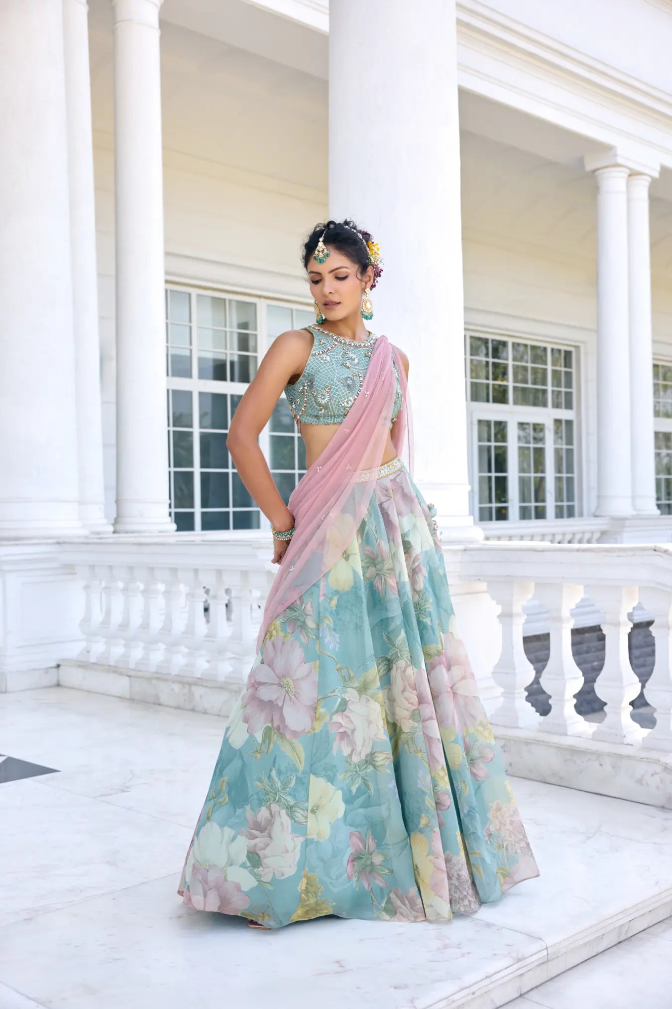 KALISTA - Juliette Lehenga Set Turquoise