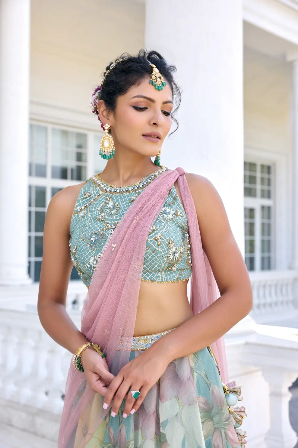 KALISTA - Juliette Lehenga Set Turquoise