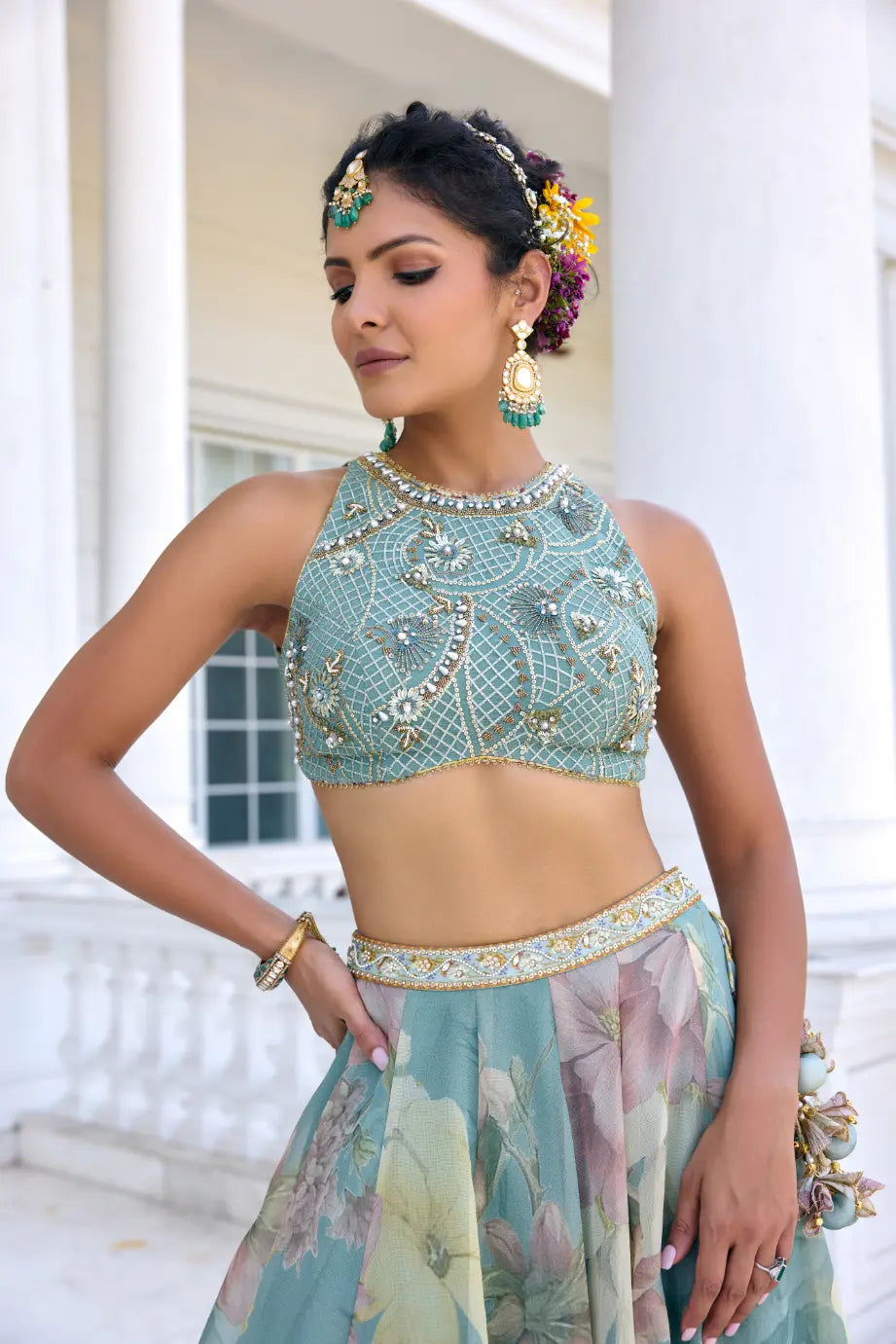 KALISTA - Juliette Lehenga Set Turquoise