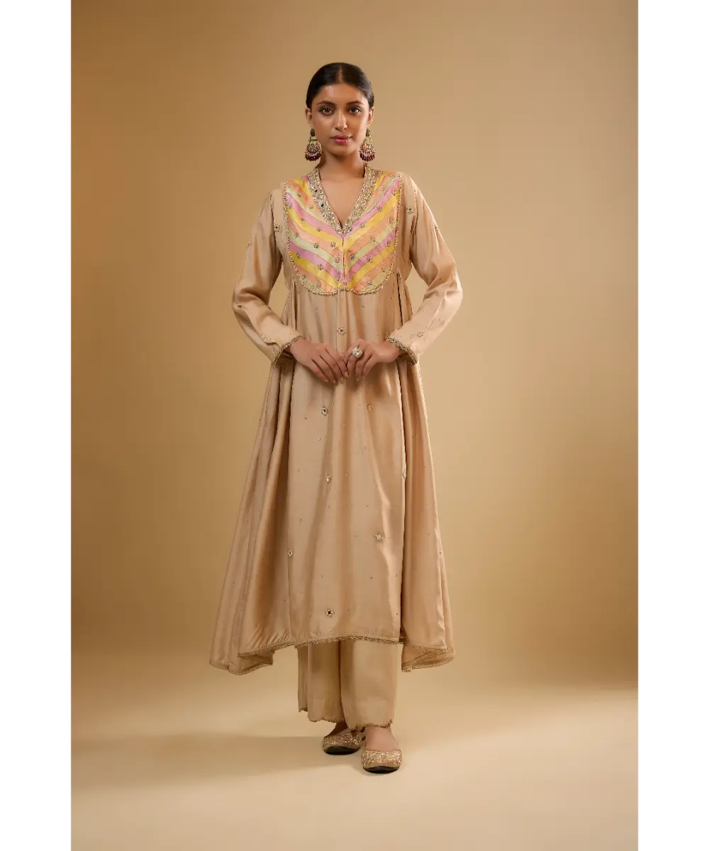 NITI BHOTRA - Nazakat Ivory Stripe Yoke Kurta Set