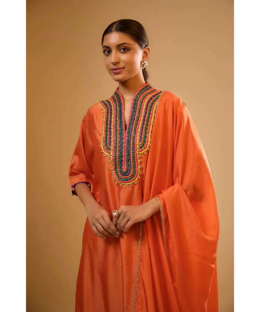 NITI BHOTRA - Nazakat Orange Dori Yoke Kurta Set