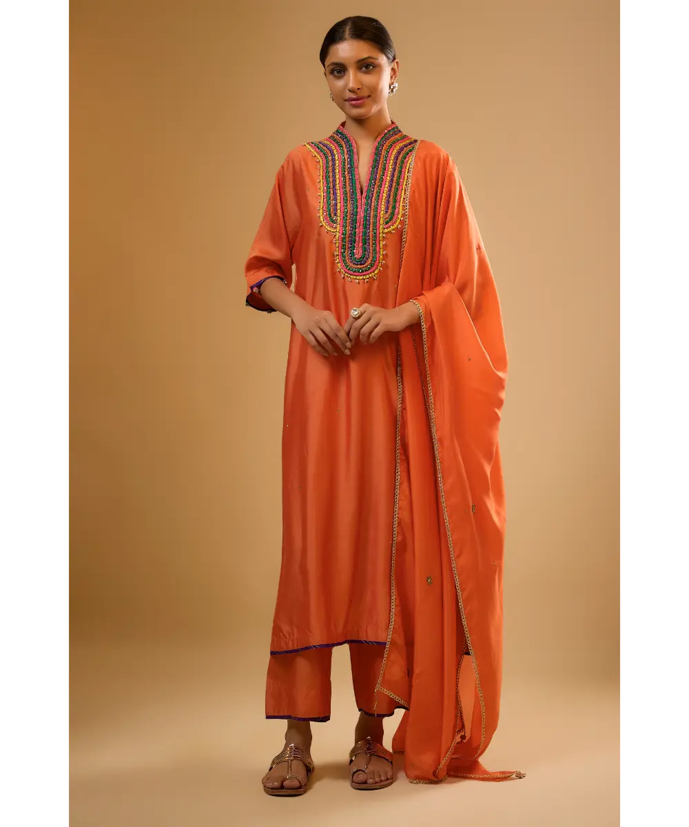 NITI BHOTRA - Nazakat Orange Dori Yoke Kurta Set