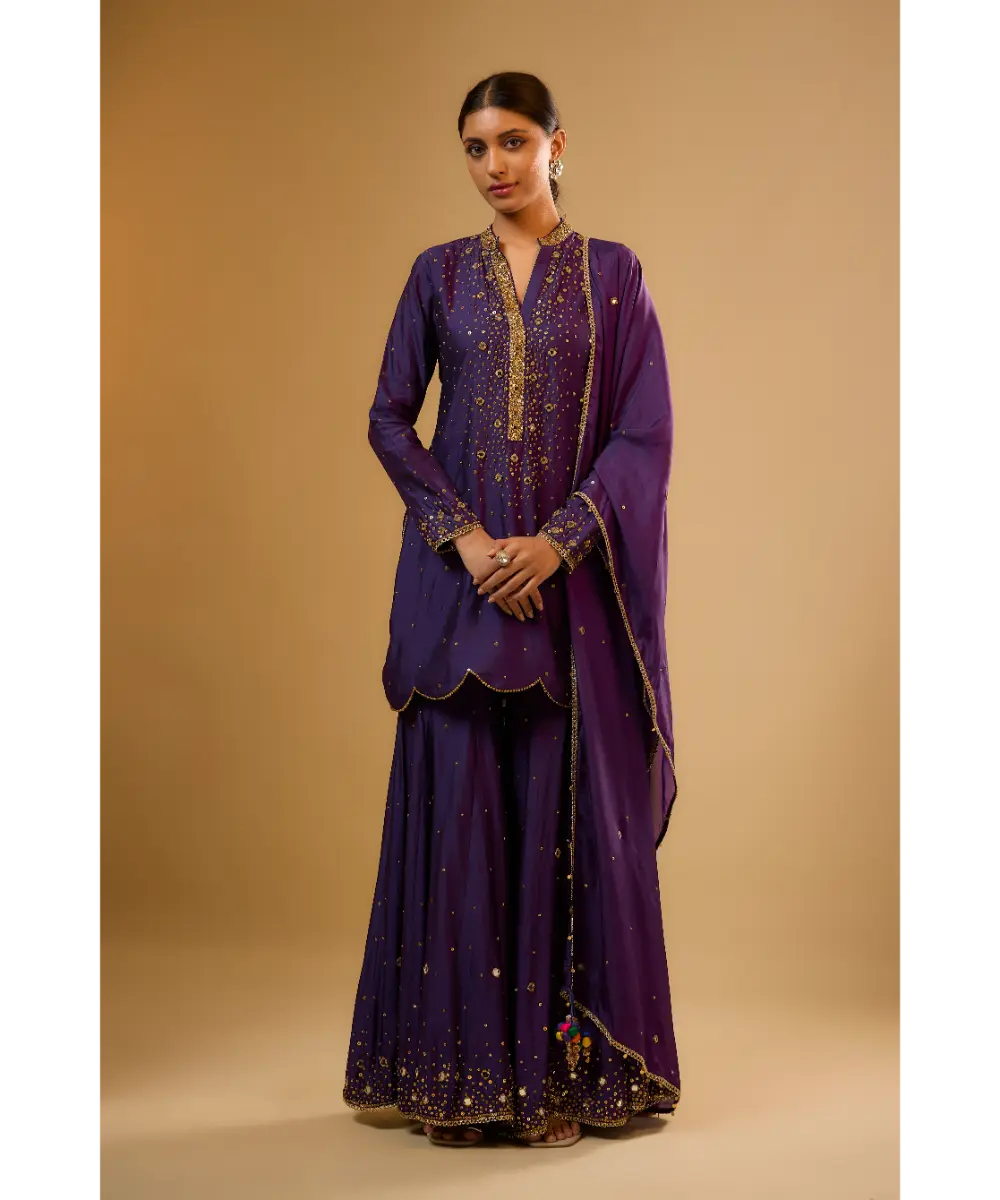NITI BHOTRA - Nazakat Purple Heavy Mirror Work Sharara Set
